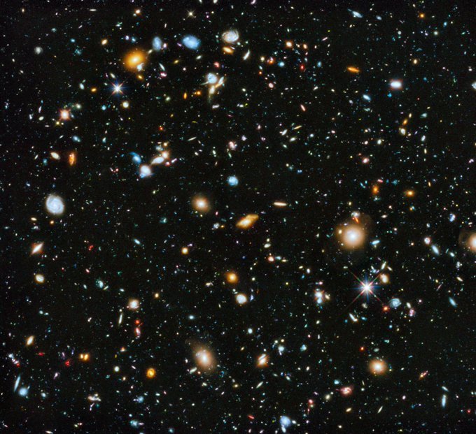 This photo was taken by focusing the Hubble Telescope in the emptiest part of space for 10 days. Every blip in this photo is not a star, it's an entire #galaxy.