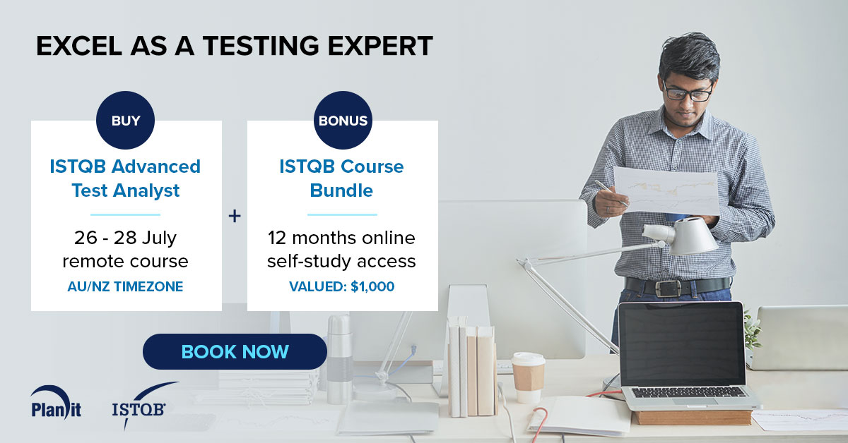 PlanitTesting's tweet photo. Develop your #testanalysis and design skills with our #ISTQB Advanced #TestAnalyst remote course on 26-28/7 (AU/NZ timezone). Then continue building your skills with 12 months access to four popular ISTQB courses, available anytime for online self-study!
https://t.co/GP3mkTyzIx https://t.co/MZobwMuGZG