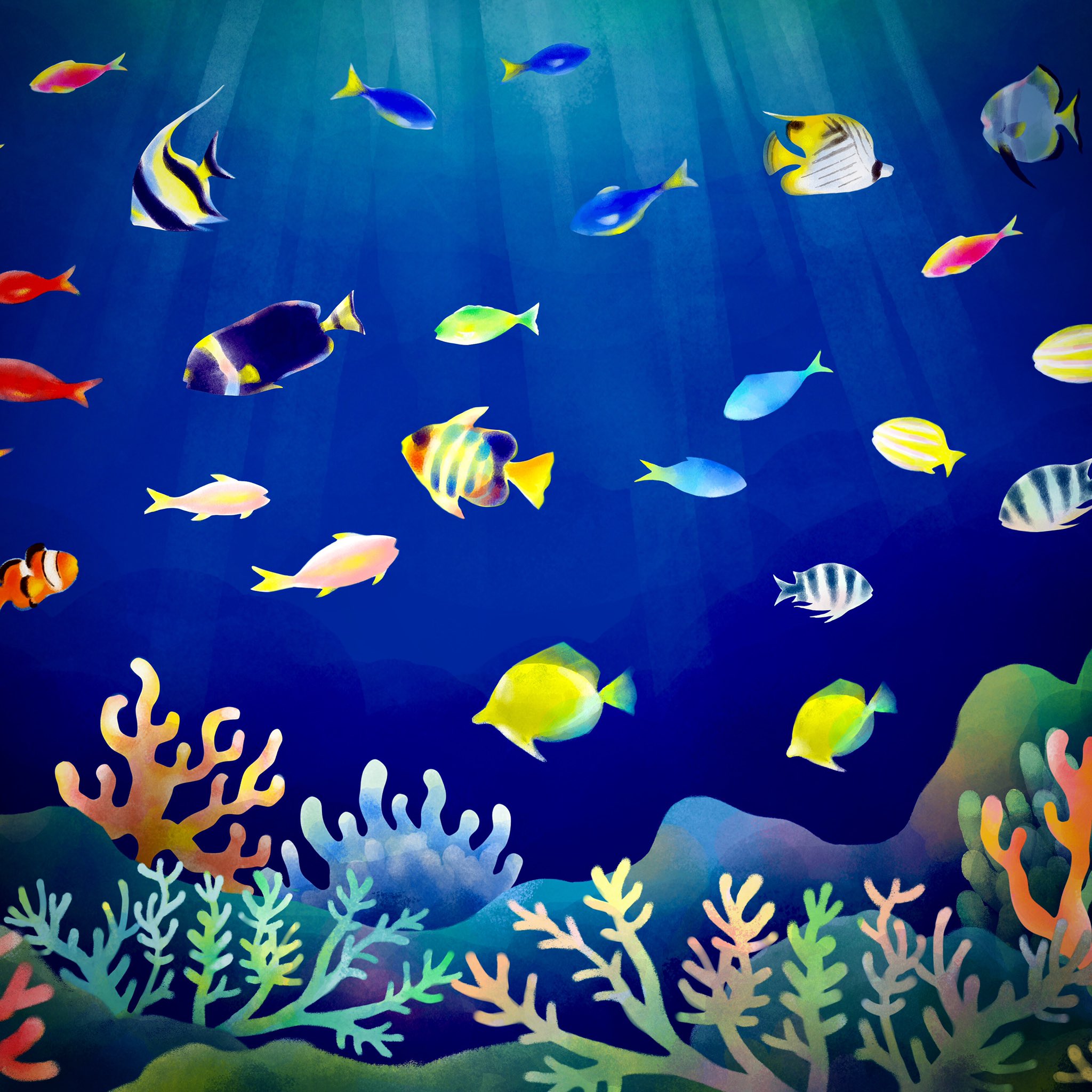 えぞらえほん 新作のお知らせ スイミンswimming イラストレーション アクアリウム お母さん お父さんのための睡眠導入音楽です 海の中のようなbgmとイラストレーションによるアクアリウムでリラックスしてくださいね O O お昼寝にも