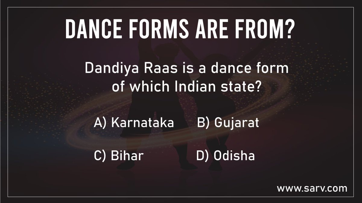 Dance Forms are From? Quiz: 03

#Sarv #danceforms #Dance #folkdance #indianstate #question #dandiya #dandiyaraas #QuizTime #QuestionEverything #QuestionOfTheDay #wednesdaythought #Wednesdayvibe #commentbelow