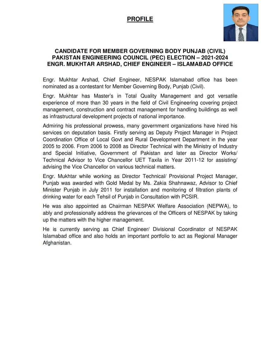 Nominees from NESPAK for PEC Elections 2021