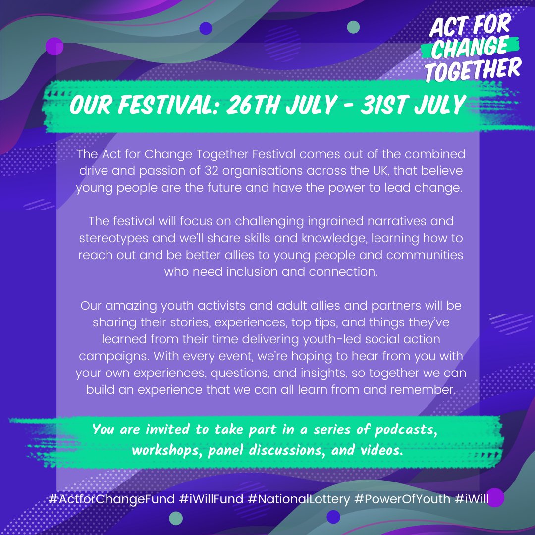 We're looking forward to taking part in the upcoming #ActforChangeTogether Festival which is hosting a series of exciting online events showcasing youth social action projects. Visit the website to register your interest and find out more: actforchangetogether.org.uk