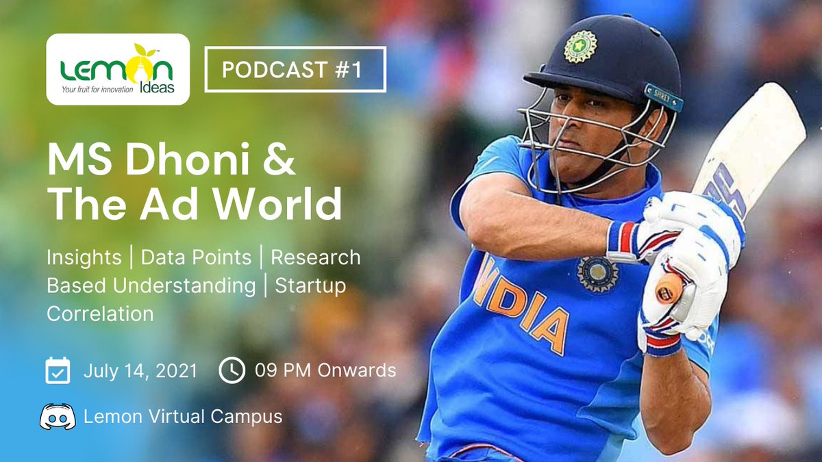 Tune in for more such insights, data points, research based understanding, startup correlation of Dhoni!

Happening today 9 PM on our virtual campus at discord.gg/ufkM9TFq

See you there on time!

#entrepreneurship #startups #startupbusiness #podcast #MSDhoni