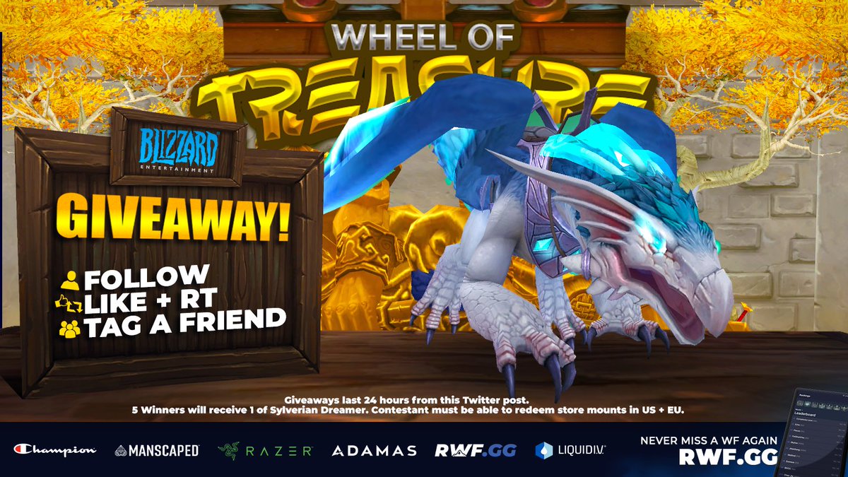 Method's tweet photo. The Great Wheel of Treasure has spoken!

24 HOURS REMAIN TO CLAIM thanks to our friends at @Warcraft

5 x Sylverian Dreamer Store Mounts 

Enter
👤 Follow us
🔁 RT &amp; Like
💌 Tag a friend

#RWF https://t.co/RObshqFKQK