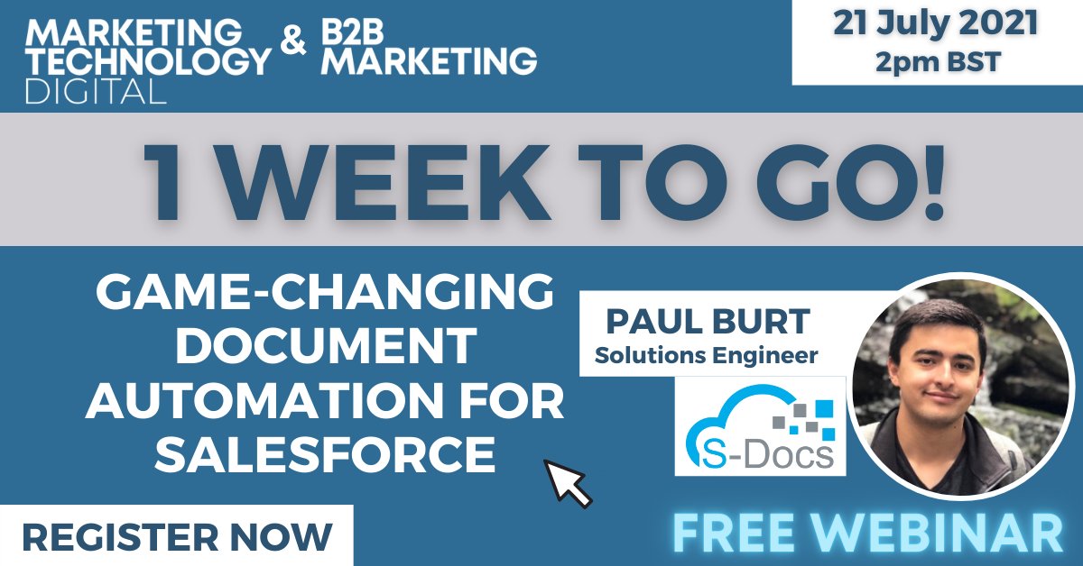 B2BMarketingEX's tweet image. ‘Game-Changing Document Automation for Salesforce’ is a one-off, exclusive webinar taking place at 2pm (BST) on 21st July.

The webinar is completely free but spaces are limited, so secure your spot by registering for free today! - hubs.la/H0SfF530
 #salesforcelearning