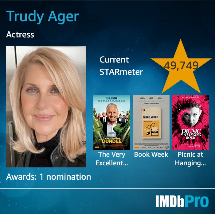 TrudyAger's tweet photo. Wow! I’d like to thank everyone who checked out my @imdb page. 😊 🤍#imdbstarmeter #melbourneactor #castme https://t.co/OcJe5QTZpO