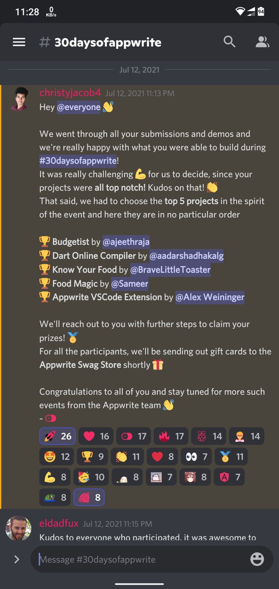 AJEETHRajas1's tweet photo. We won #30daysofappwrite Thanks @appwrite_io for this wonderful experience https://t.co/ZTWnt3pYV3