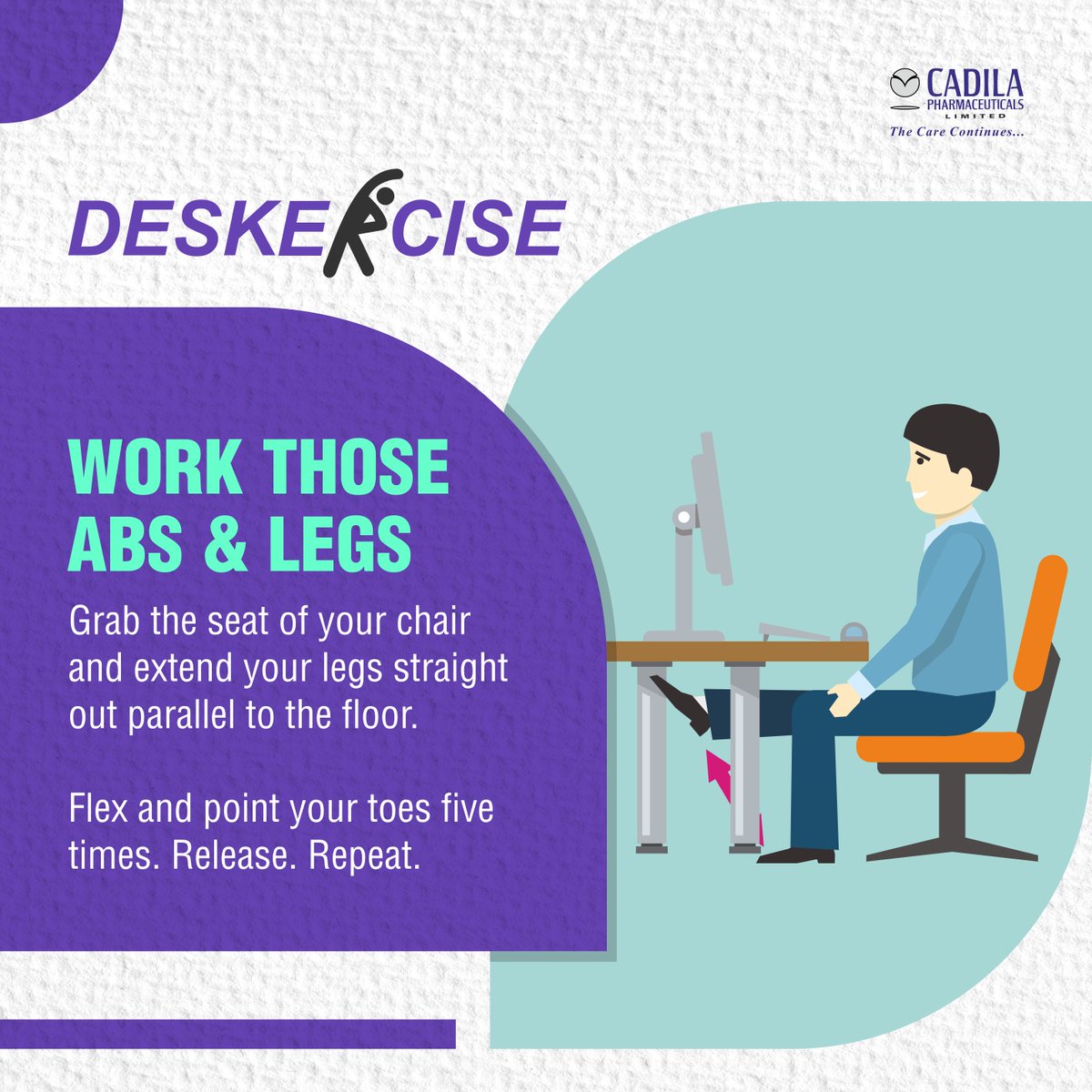 Cadila_Pharma's tweet photo. Pick up some of these tips and exercises which you can do right at your desk—some even while you’re sitting down. 

#healthylifestyle #posturecorrection #wellness #fitness #Deskexercise #Cadila #wellbeing #selfcare https://t.co/3BddUUtCPZ
