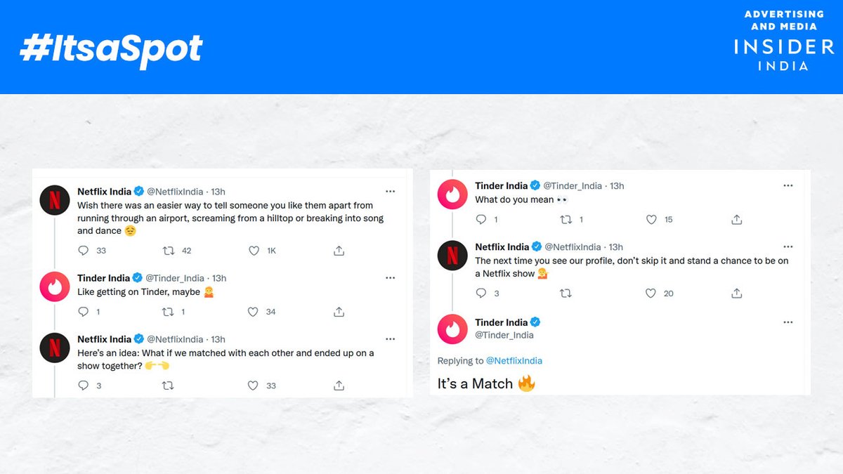 admediainsider's tweet photo. #ItsaSpot | @NetflixIndia's show feat. @Tinder_India, are you excited hearing this? This banter will explain the deets.
#Marketing #Netflix #Tinder https://t.co/50NwNWI4Ub