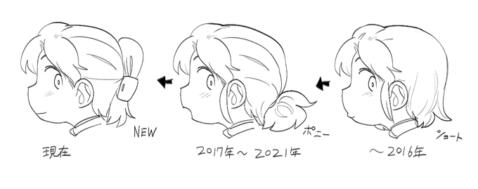 特に決まりはないけど、弟子の髪型変化具合。わりかし戻ったり変わったりします。 