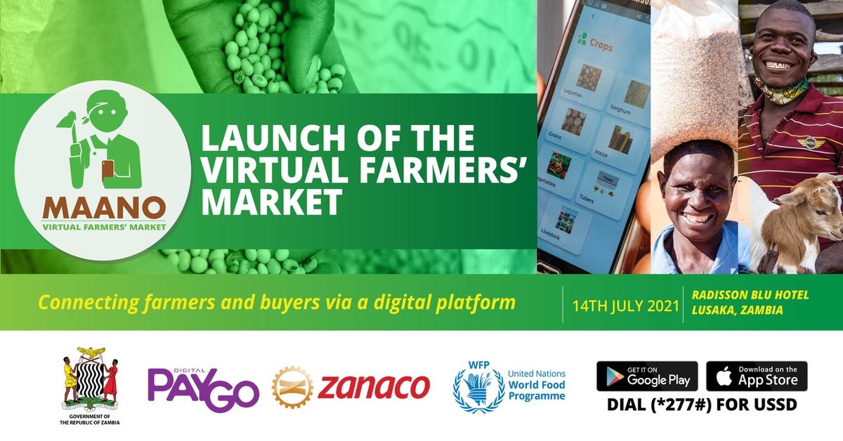 Today, Digital PayGo, the United Nations World Food Programme (WFP), and Zambia National Commercial Bank (Zanaco) will be launching the Virtual Farmers Market mobile-based marketplace. 
Stay tuned for a live stream later this morning on our Facebook page.
#innovation #pay