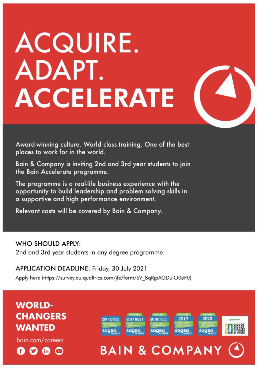 uctInvestsoc's tweet image. Many opportunities for all of our members from top management consulting firm, Bain and Company. Click the link in our bio to apply. @BainAlerts