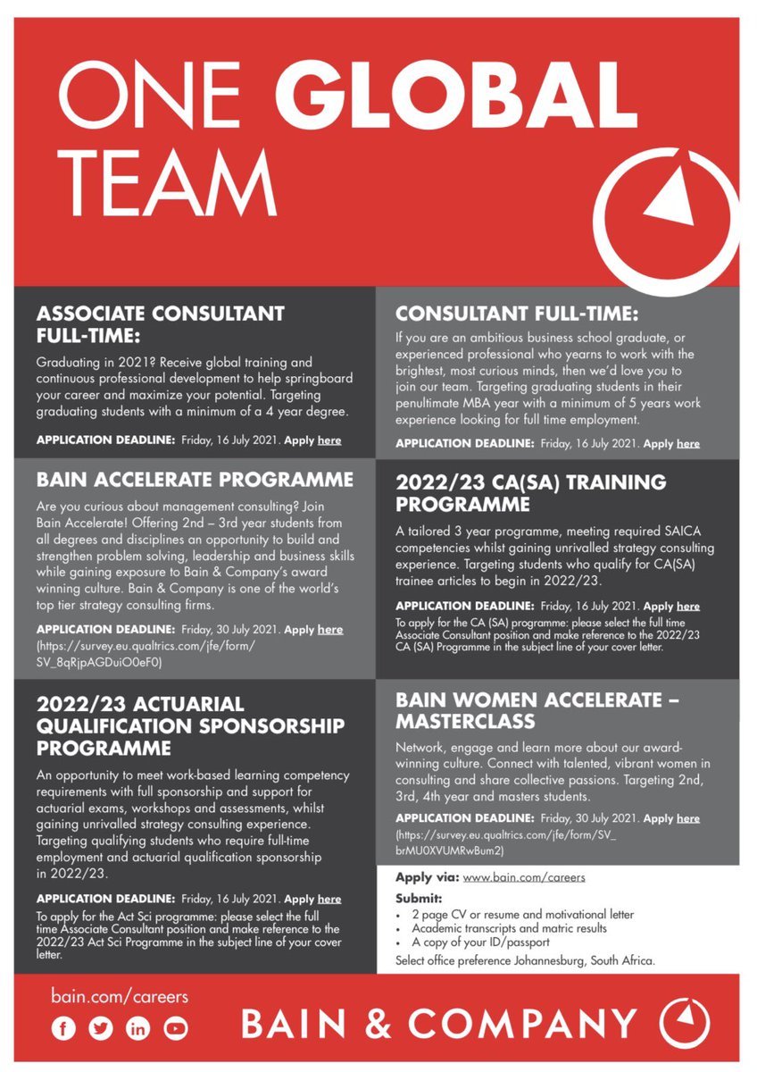 uctInvestsoc's tweet image. Many opportunities for all of our members from top management consulting firm, Bain and Company. Click the link in our bio to apply. @BainAlerts