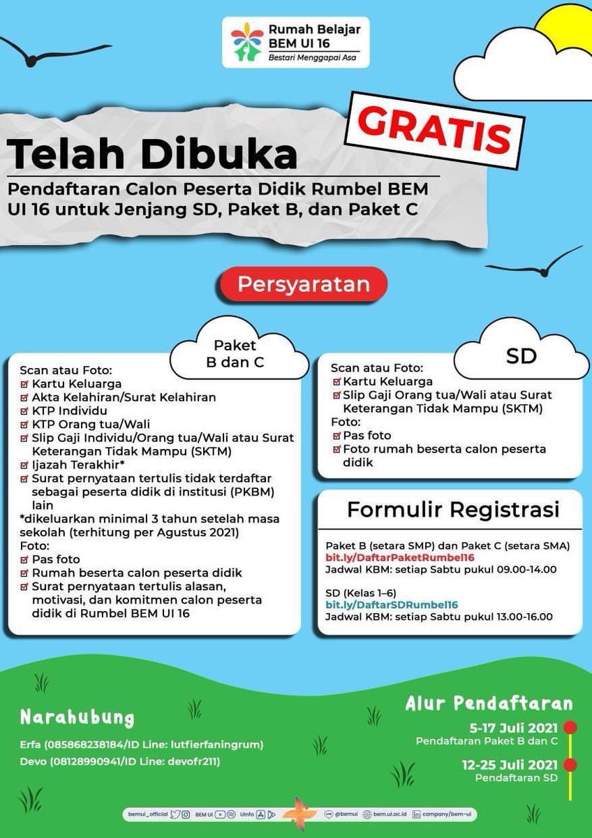 devitsneater's tweet photo. Buat teman-teman yang memiliki kenalan dan berminat untuk mengikuti progam kejar Paket B dan Paket C, boleh banget yaaa bantu share info ini terutama yang wilayah Jabodetabek nih, makasii semuanyaa πππ
#kejarpaketc #kejarpaketb #paketb #paketc #rumbelbemui #ijazahpaket https://t.co/8BxkrQIYRn