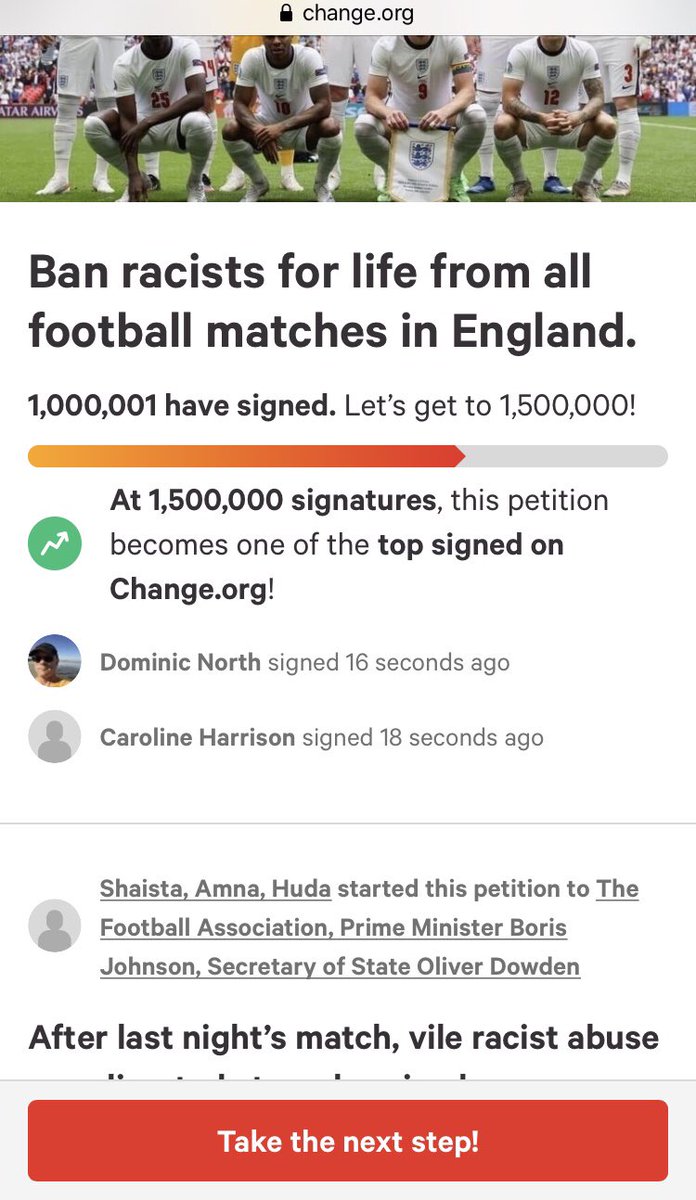 eloisetodd's tweet image. ⚽️This petition has just hit a million! Thanks to all those who have signed - if you haven’t, click here and join this movement change.org/banracistsfrom… ♥️