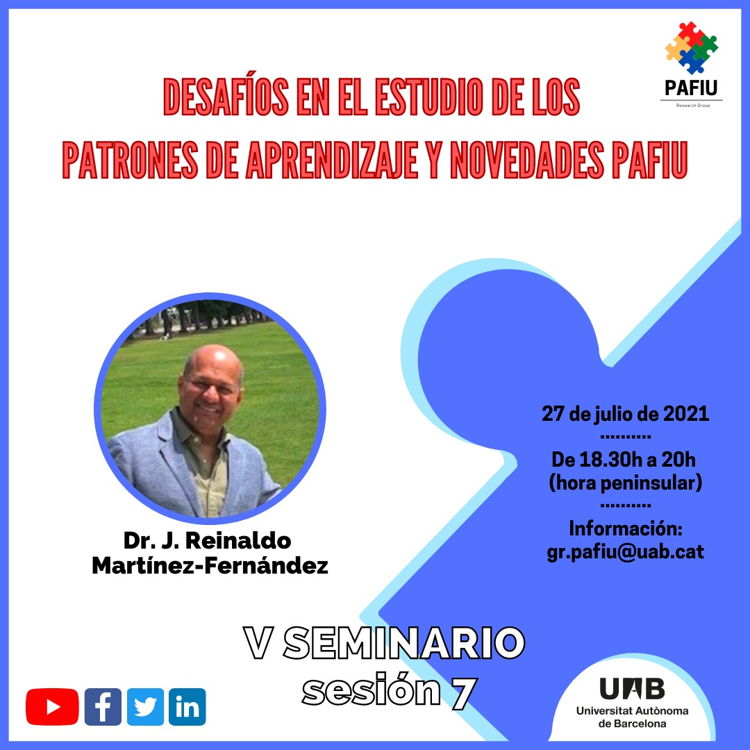 PAFIU_UAB's tweet image. ‼️ Atención, seminario clave para #PAFIU y personas interesadas en el estudio de #learningpatterns ‼️ Retos y perspectivas de investigación
🗓️ 27 Julio
⌚️ 18:30-20h (hora española)
👥 J. Reinaldo Martínez-Fernández
📡 #openseminar disponible aquí: t.ly/FANE