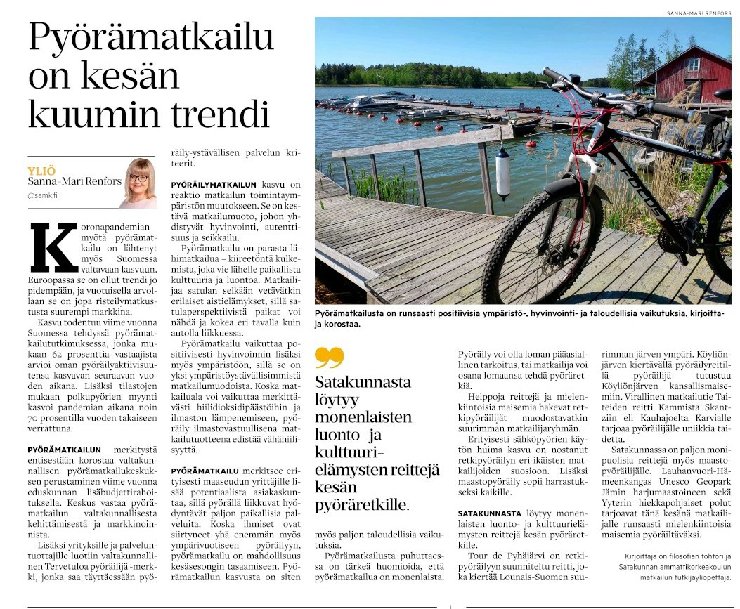 #pyörämatkailu on jopa risteilymatkustusta suurempi markkina. Sen suosion kasvusta @SatakunnanAMK juttu tänään #satakunnankansassa