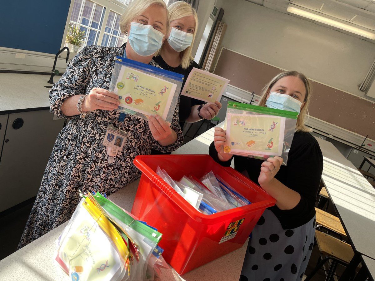 SciHeys's tweet photo. Teamwork! The Science team -Mrs S, Mrs K, Miss A, Miss B, Miss J and Mr M were busy first thing bundling Science summer packs that they have made personally. These will be going out today. Enjoy and have a fantastic summer! @ButterstilePS @lowerkersal @stmaryprestwich @SchoolHeys https://t.co/zE6kGvkOPL