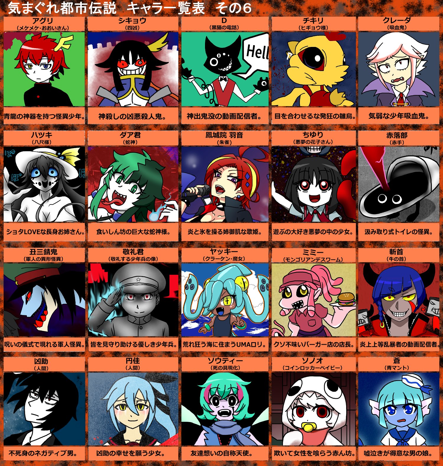 山上下 気まぐれ都市伝説キャラ一覧表 最近増えたキャラをメインにまとめました T Co Gn70sloit9 Twitter
