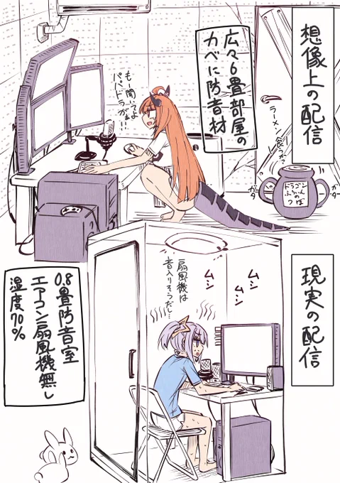エアコンが無かった時代の天使とパパドラに悩まされていた時代の会長です(PCはちゃんと防音室の外だったらしいです
#みかじ絵 #かなたーと #桐生会FOREVER 