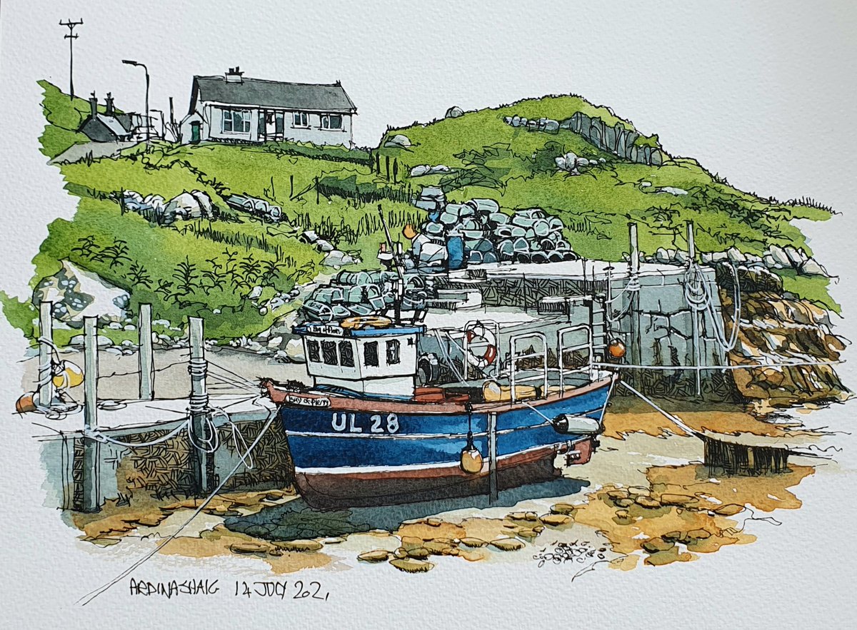 DelSale's tweet photo. Today's urban sketch is of a tiny harbour on the Isle of Scalpay in the Outer Hebrides.
The viewpoint is at what3words location sushi.part.spectacle
#inkjuly #sketchaday https://t.co/bZQhecUqBI