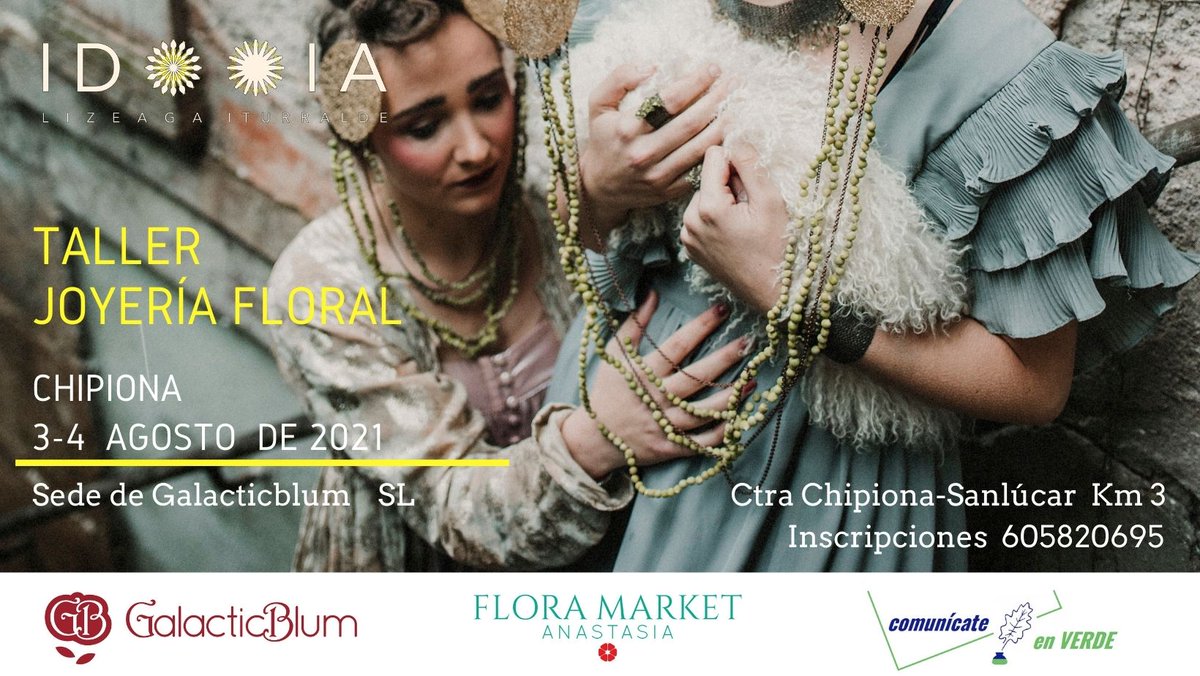 ¿Eres florista y estás especializado en bodas y eventos?
¿Te interesa la Joyería Floral?
Idoia Lizeaga, Maestra Florista y Joyera Artesana, os guiará en un Taller de Joyería Floral los días 3 y 4 agosto, en Chipiona (Cádiz). Con la colaboración de <a href="/Galacticblum/">GalacticBlum</a> y <a href="/flora_market/">Flora Market</a>