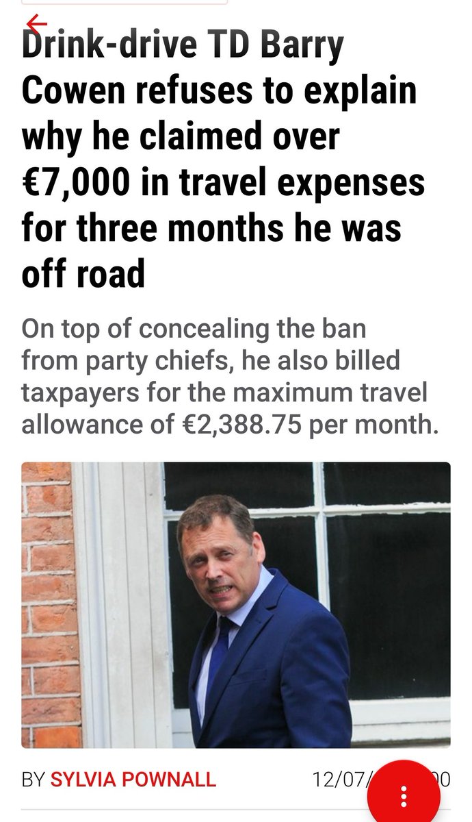 caulmick's tweet photo. We never found out
Drink-drive TD Barry Cowen refuses to explain why he claimed over €7,000 in travel expenses for three months he was off road
Barry Cowen won't explain why he got €7k in travel expenses when he was off road
#CowenGate
https://t.co/whtdgXGAND https://t.co/2uE7xNQzdu