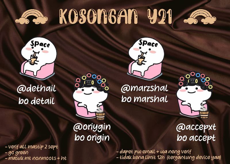 ✰ Ready Kosongan y21✰

💰 6.500 / acc

🕊️ v all 2 sept 
🦉 go green ( bisa cek )
🕊️ masuk mt nonmoots &amp; ht
🦉 tidak kena limit 12h (tergantung device)
🕊️ dapet pw email &amp; wa neng verif