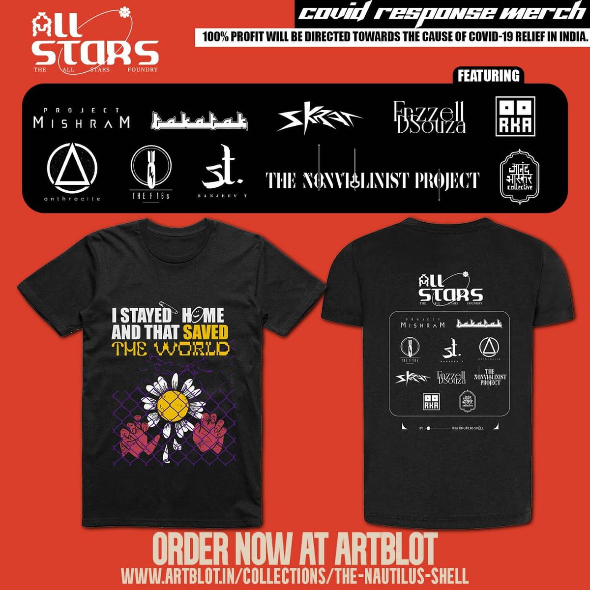 Happy to be a small part of this initiative - for the first time, 10 bands, join hands together on one merch, 100% of the proceeds from sales are directed towards covid releif in India. Calling all fans, patrons and supporters to buy and support 💥 artblot.in/collections/th…
#oorka