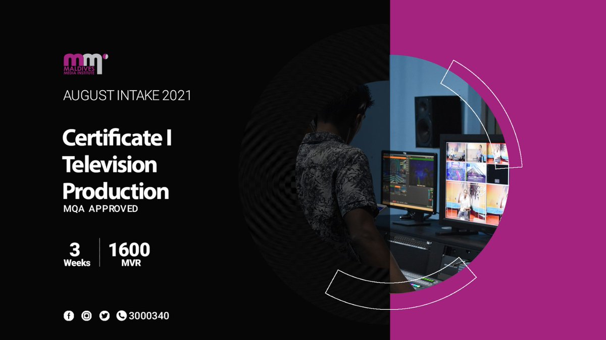Application Link: forms.gle/frCbuqN58gQD3G…
Learn the basics of television production in only 3 weeks and get 15+ hours of industry experience now at the affordable price of MVR 1,650! (46% price reduction)