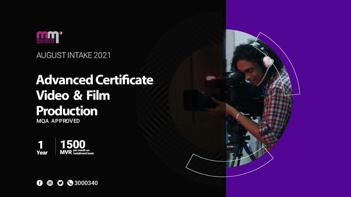 Application Link: forms.gle/frCbuqN58gQD3G…
Acquire knowledge about video and film production operations that can be related to everyday work environment requirements now at the affordable price of MVR 18,050! (25% price reduction)