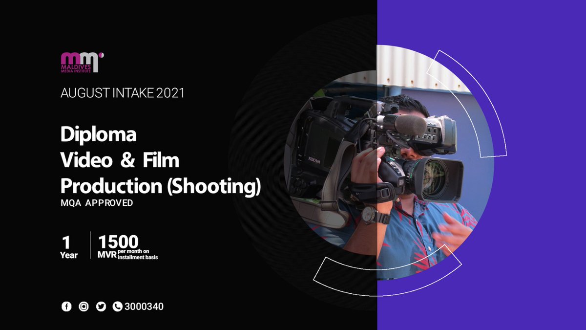 Application Link: forms.gle/frCbuqN58gQD3G…
Acquire knowledge about video and film shooting operations that can be related to everyday work environment requirements now at the affordable price of MVR 18,050! (25% price reduction)