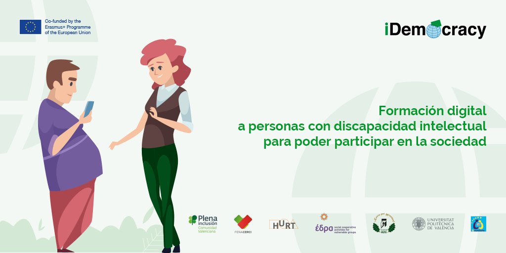 PlenaCV's tweet photo. #Idemocracy, formación digital a personas con discapacidad intelectual para poder participar en la sociedad. @sabienITACA @FENACERCI @AssociationESeniors @KSDEOEDRA @hrvatskaudrugaradnihterapeuta @bendrijaViltis https://t.co/pyA70zBoUE