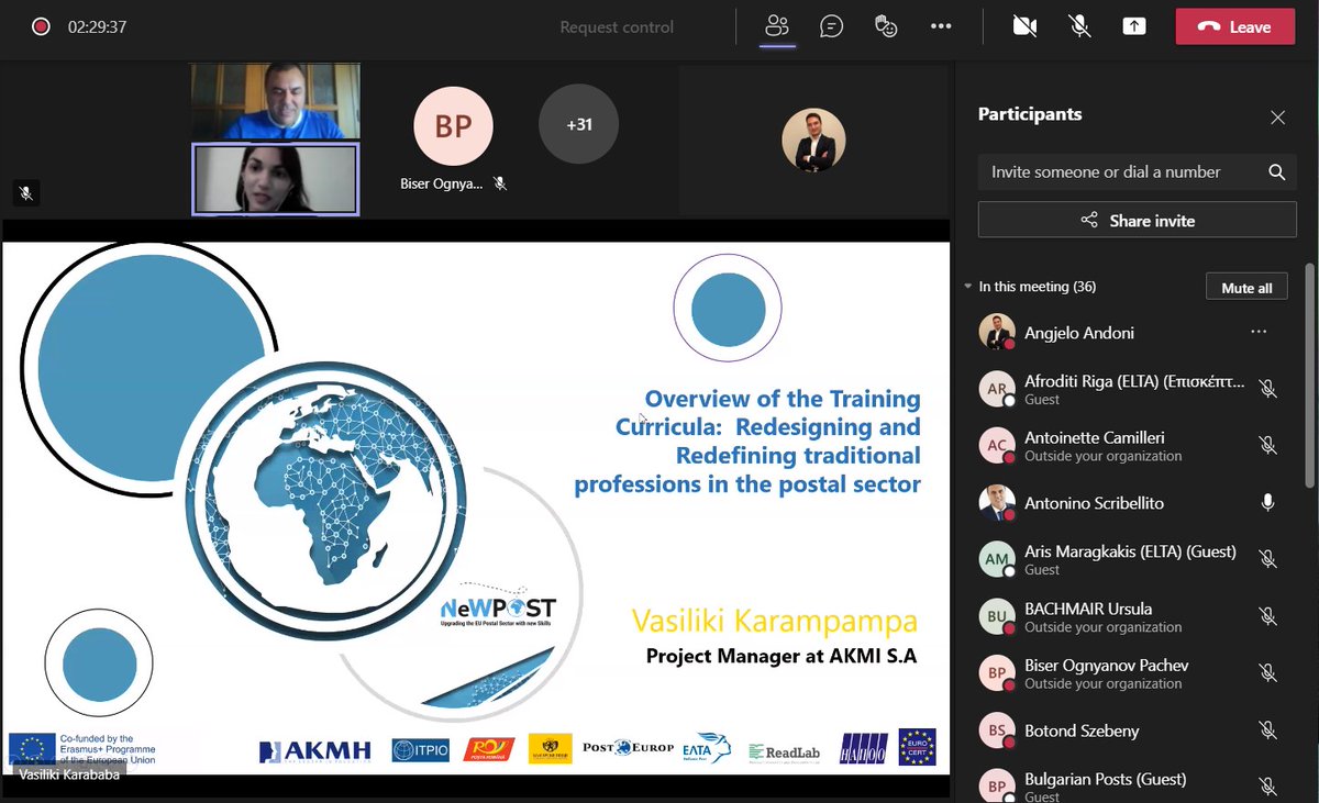 NewpostProject's tweet photo. Ms. Vasiliki Karampampa, representing AKMI – Project Coordinator, gave an overview of the Training Curricula of the NEWPOST Project, helping in redesigning and redefining traditional professions in the postal sector. @JPForceville @SzebenyB @AScribellito @margakis @AfroRiga https://t.co/3xqCZFZGgR
