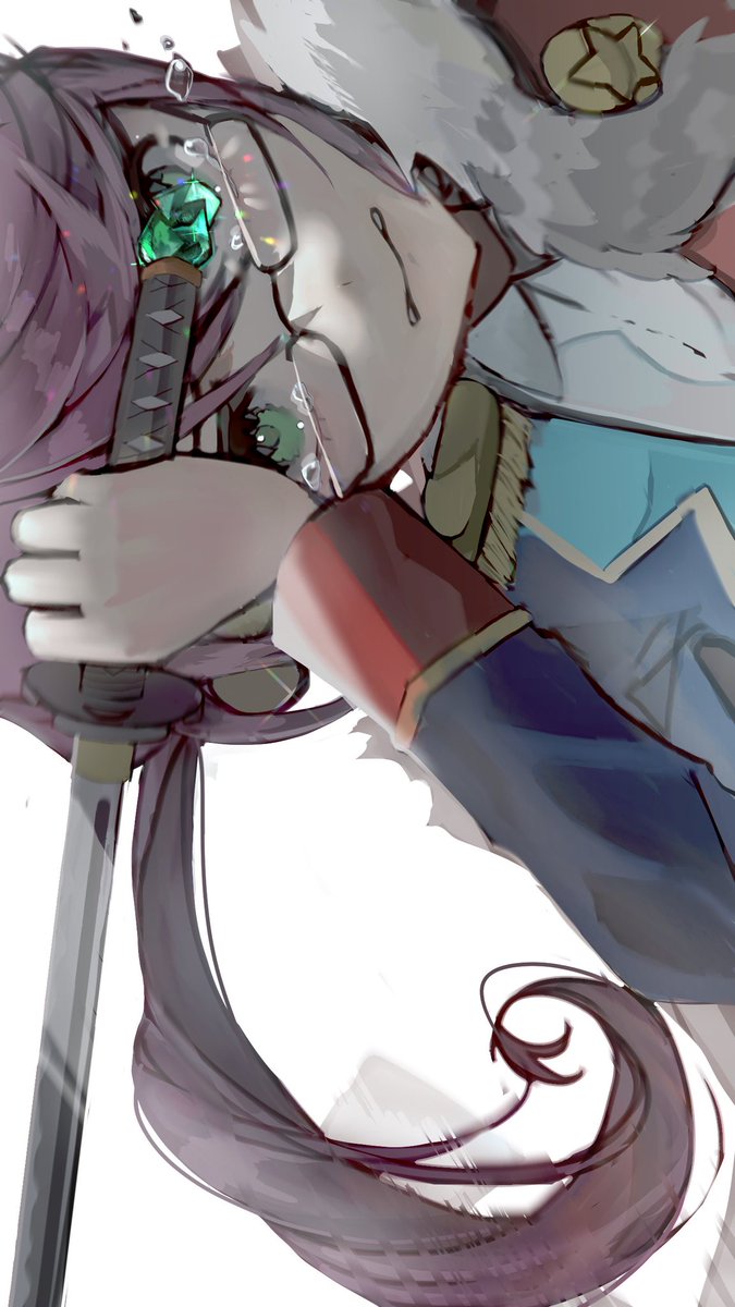 1girl holding jacket solo weapon green eyes sword  illustration images