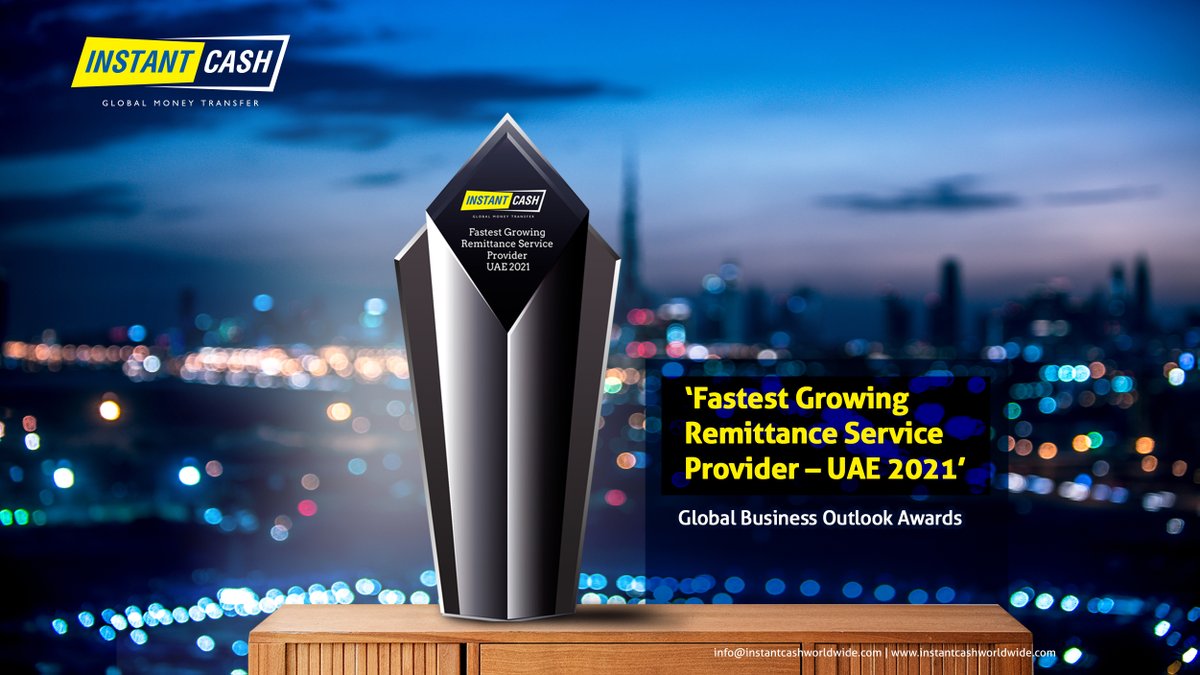 instantcashfze's tweet photo. We are thrilled to announce that we have won the ‘Fastest Growing Remittance Service Provider – UAE 2021’ at the Global Business Outlook Awards!

#awards2021 #uae #finance #fintech #Remittances https://t.co/UDrizA3yn1