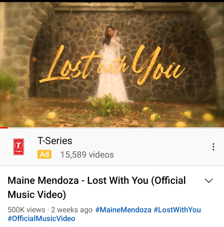 Lost With You Official Music achieved 500k views! Congrats @mainedcm and @universalrecph @raetristan 🎉 SolidMAINERsof MAINE #MaineMendoza