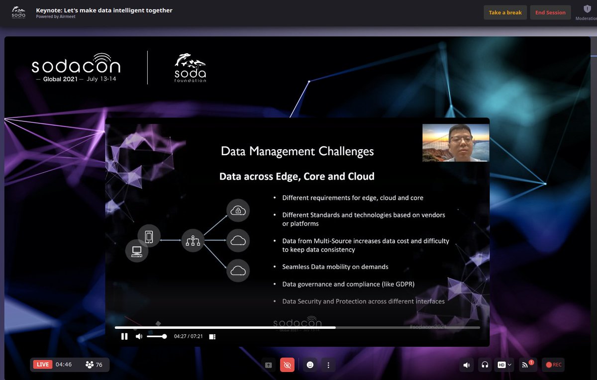 sodafoundation's tweet image. The next keynote on day 2 of #SODACON2021 was by Yang Wendao and he spoke on "Let's make data intelligent together". #opendataframework