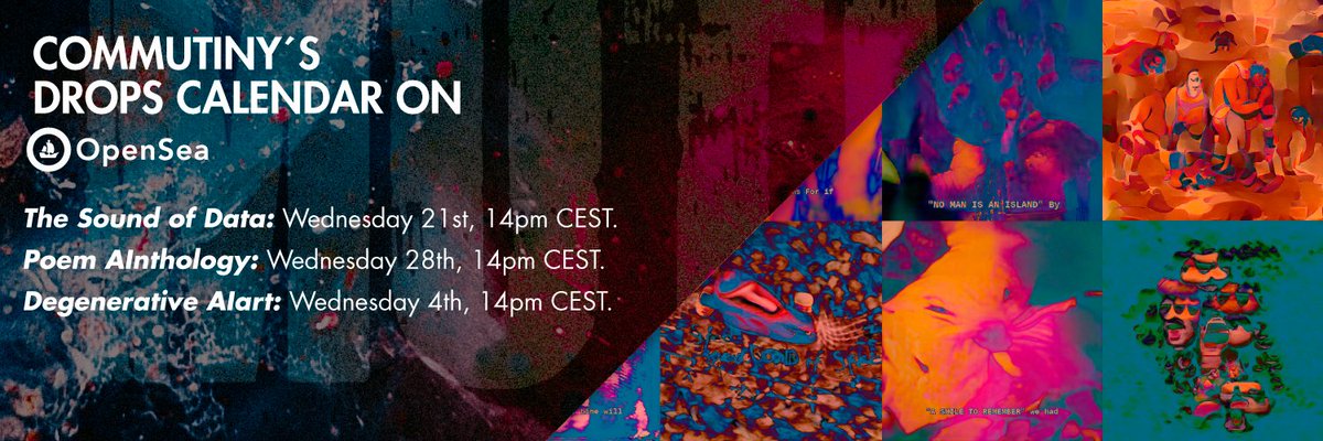 xabier_iglesias's tweet photo. I am very happy to announce that for the next 3 weeks we will be running 3 Drops of 3 Collections in @opensea 

Save the dates and don't miss out on your Commutiny´s #NFT

https://t.co/l5UPN9yKj8 https://t.co/EuAzFL36gt