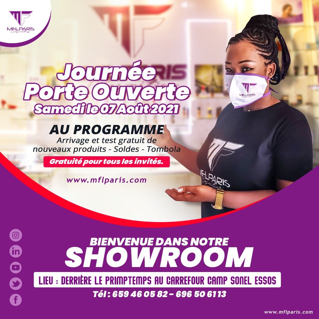 mflparis's tweet photo. Journée porte ouverte chez MFLParis Cosmetics 

Date : Samedi 07 Août 2021
Lieu : Au carrefour camp sonel essos, derrière le printemps 
Horaires : De 08 h à 20 h

#makeup #makeupartist #nails #yaounde #tombola #soldes #journeeporteouverte #gratuité https://t.co/Q8unN0QyIT