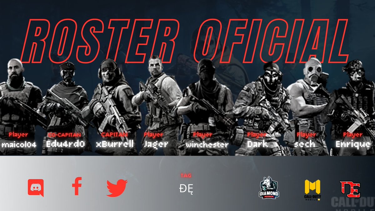 ¡Hoy abrimos oficialmente la apertura de el equipo de call of duty moblie en este nuevo proyecto y anexo de nuestro equipo competitivo !

¡ Les presentamos el Roster oficial que estará representando Diamond en COD Moblie !