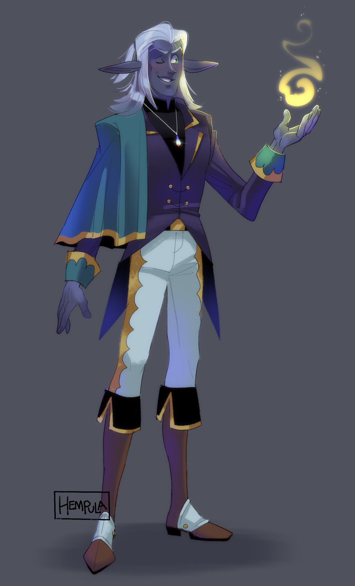 Hempulan's tweet photo. A dnd character that I quickly made for a small oneshot! He’s Epilli, a noble drow wizard with a very expensive skincare routine 🧝🏻‍♂️✨ https://t.co/iEaZTVmXtP