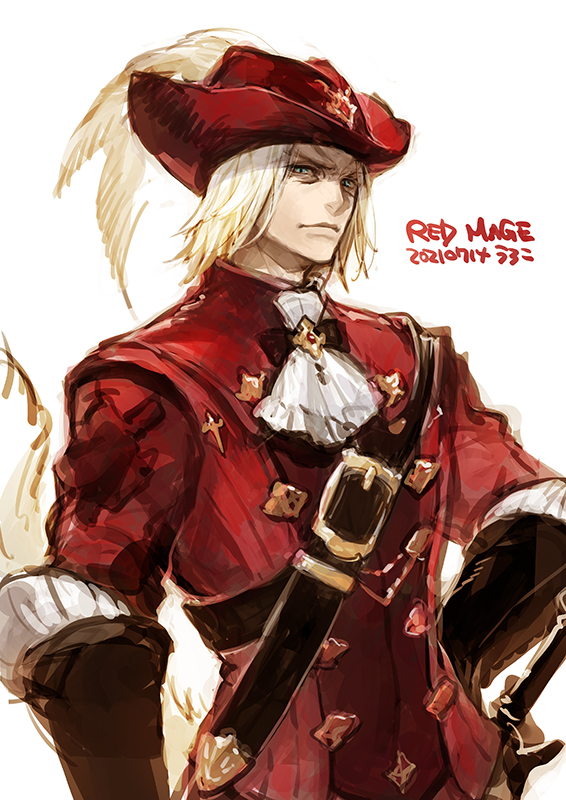 hat male focus solo 1boy gloves blonde hair hat feather  illustration images