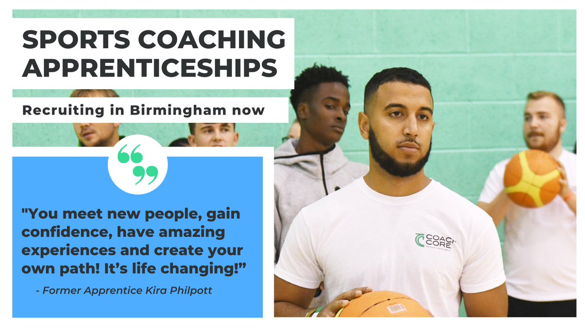 RT @SportBirmingham: Would you like to earn while you learn & gain experience of working in the Industry? 

In partnership with @WeAreCoachCore we are now recruiting young people, aged 16 – 24 to join the next cohort of Sport Coaching Apprentices.

Click here for more info 👉 https://t.co/bwp4rEkidI
