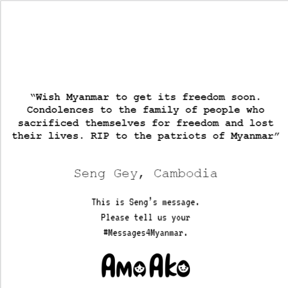 AmaAkoMM's tweet photo. Caught between the hammer and the anvil, the junta’s brutality and Covid-19. Seng Gey from Cambodia wishes Myanmar to get its freedom soon and recognizes the victims and true patriots. #Myanmar #Cambodia #whatshappeninginmyanmar #solidarityispower #covidgoaway #Messages4Myanmar https://t.co/LwD7NzmvKC
