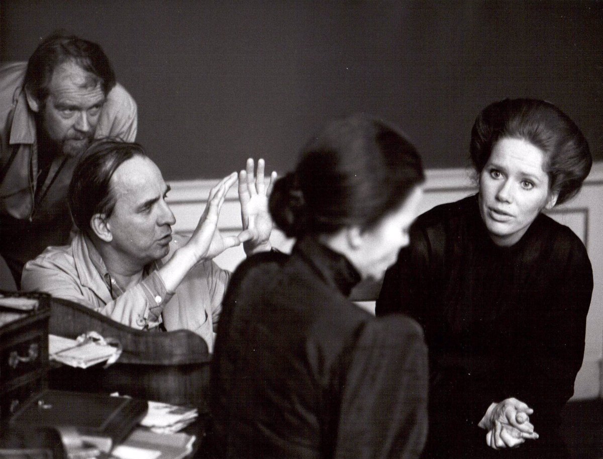 #IngmarBergman lines up a shot with cinematographer #SvenNykvist and leading ladies #IngridThulin and #LivUllmann on the set of “CRIES AND WHISPERS” (1972)