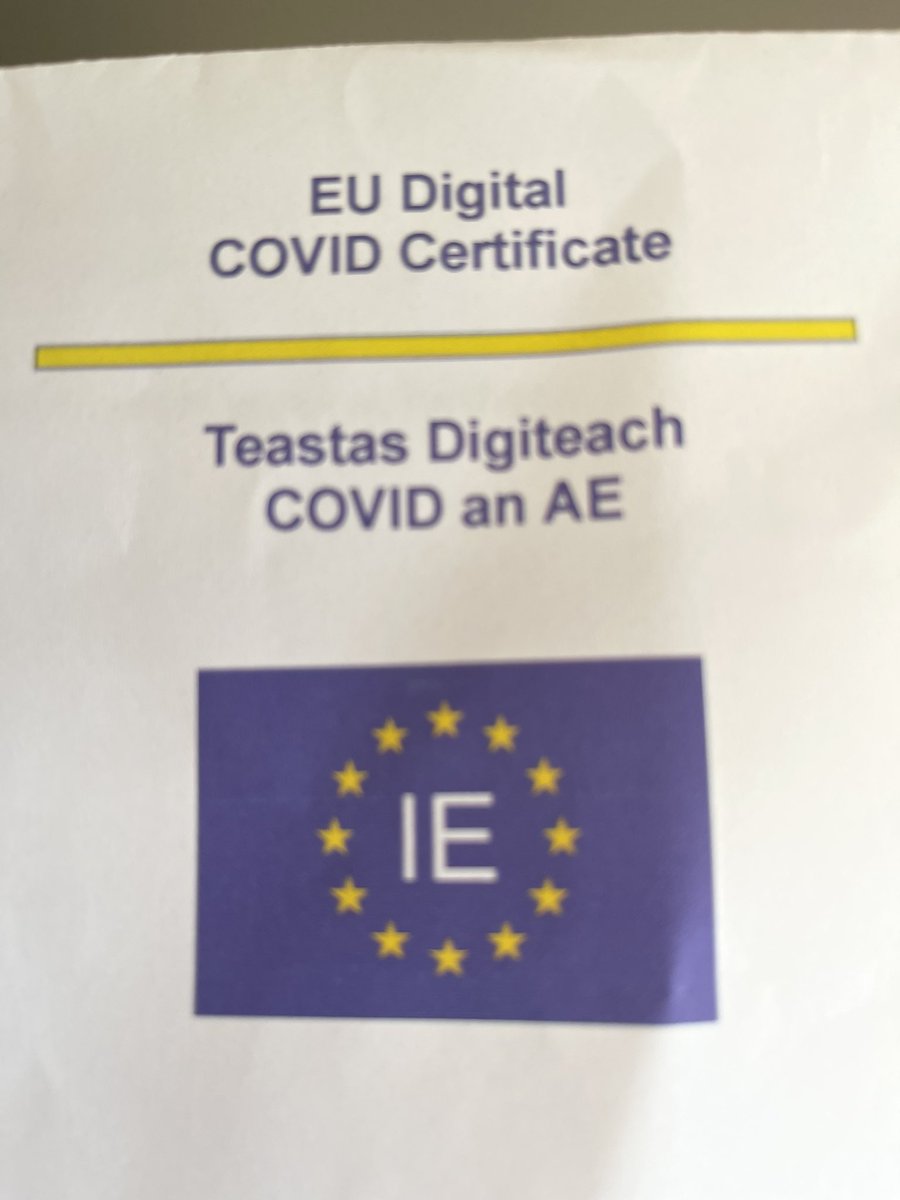 juleser1's tweet image. 👀 Cé hé an 'de SpÂıinn' seo atá tar éis Teastas Digiteach COVID an AE a fháil ar maidin @roinnslainte?

Who is this 'de SpÂıinn' mentioned in this EU Digital COVID certificate❓

😡 #NílSéCeartGoLeor &amp;amp; I'd imagine not acceptable by any airport / airline mar nach é sin m'ainm
