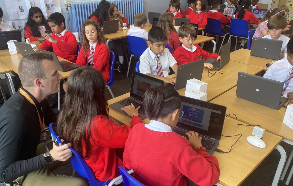 CCJacademy's tweet photo. Great to be working with @bobusher &amp; @MissLauraJSmith from @LGfL today. They are filming the outcomes of Year 5’s #PicohPilot Project. A fantastic cross-curricular programme in partnership with @OhbotRobot. We can’t wait to share how it’s gone. 🤖 https://t.co/b1oBXfC4dx