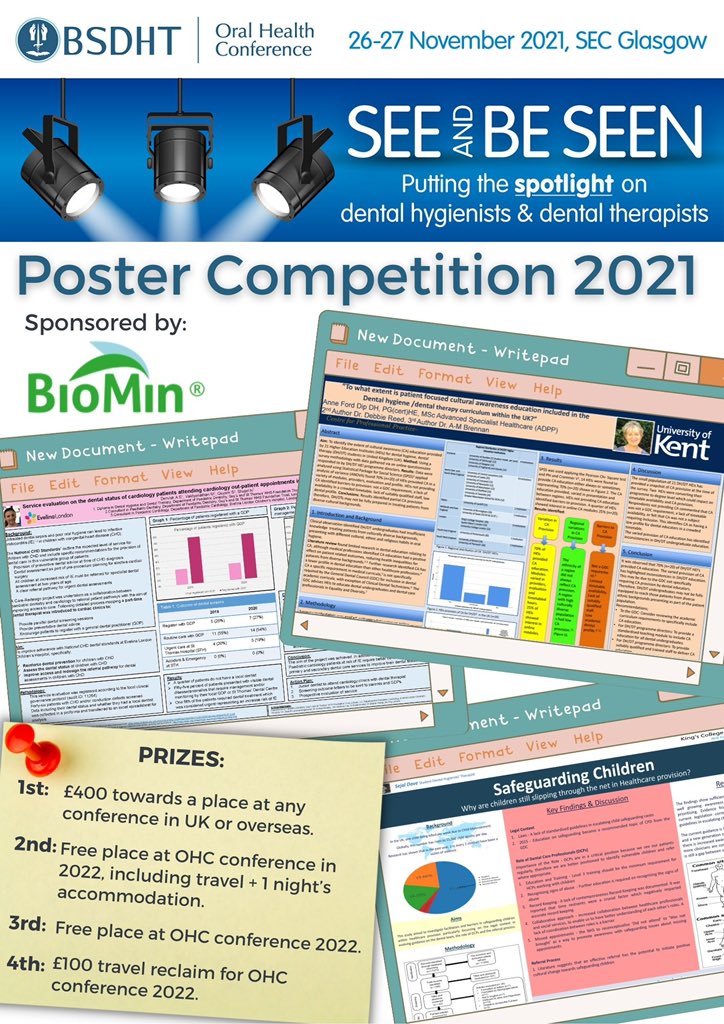 Call for submissions! The BSDHT Poster Competition is open to all dental professionals, including but not limited to, dental hygienists and dental therapists, dental hygiene and therapy students (undergraduates) bsdht.org.uk/oral-health-co…