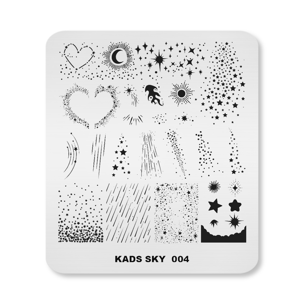 Kadsnailart's tweet photo. ✨✨✨⁣KADS stamping plate · SKY 004 ·⁣
KADS Two in One Stamping Polish · C01 C10 C34 C36 ·⁣
⁣Available now at https://t.co/UE4F2dsMsd(link in bio).⁣
⁣
#nails #kads #kadsnailart #nailart #nailplates #starnails #nightnails #starrynails  #flakienails #skynails https://t.co/yzmzmJQaLO